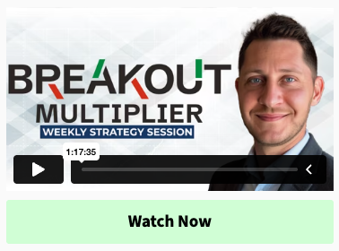 Breakout Multiplier Weekly Strategy Session thumbnail with Watch Now button underneath