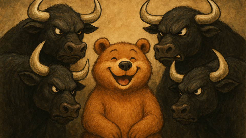 in a sea of bulls